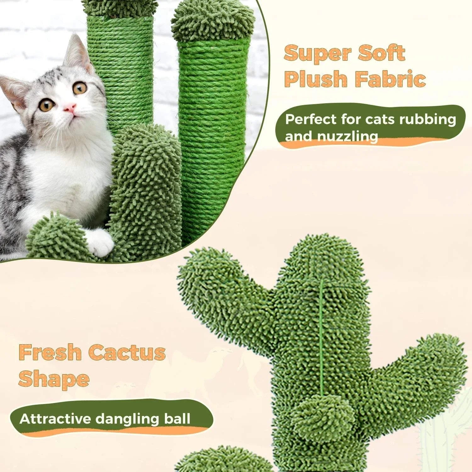 Cactus Cat Scratcher - Durable Cat Scratching Post with 3 Poles & Interactive Dangling Ball | Fun Cat Furniture