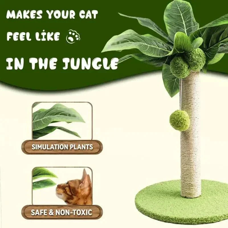 Cat Scratching Post with Hanging Balls & Wooden Track Toy - Natural Sisal Rope Scratch Post for Kittens & Cats