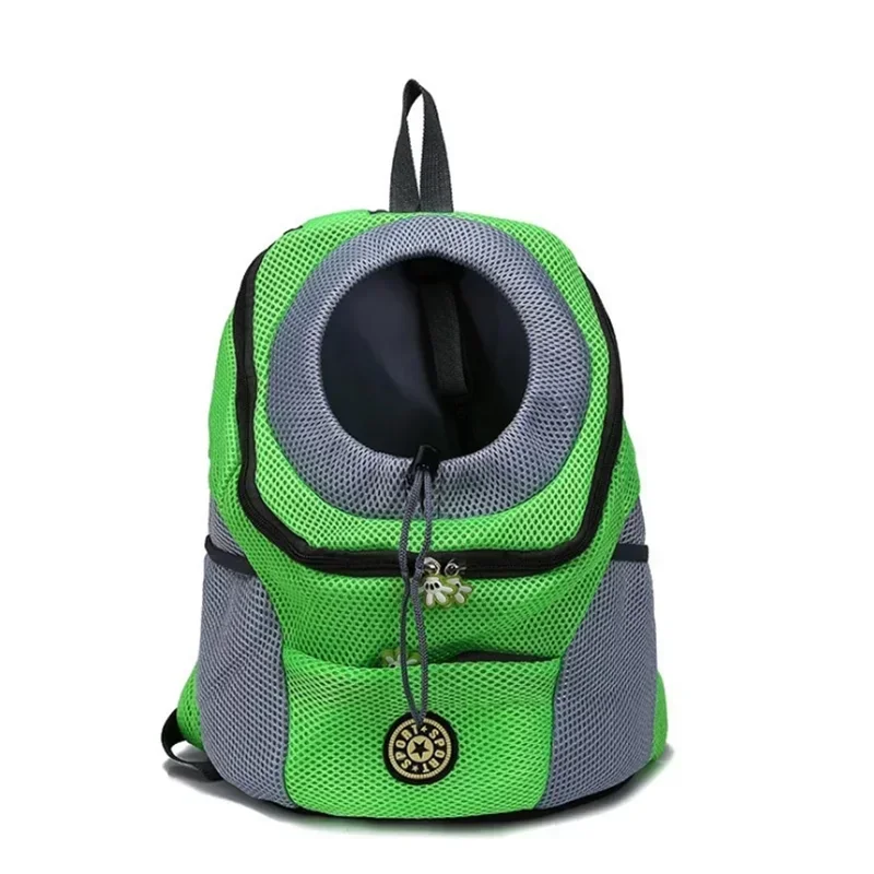 Green and gray pet carrier backpack on a white background