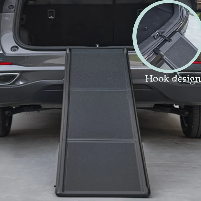 Folding dog ramp with side rails for cars and SUVs