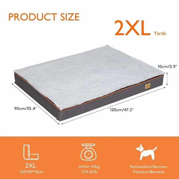Measurement chart for a 2XL dog bed with dimensions and weight capacity information.