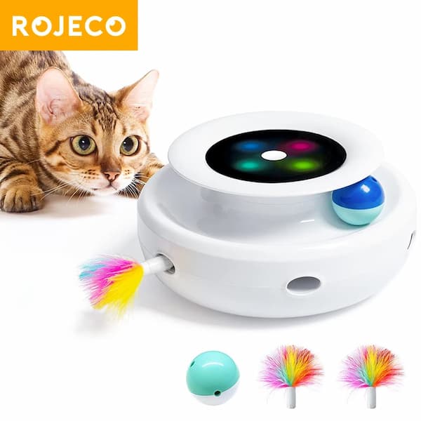 Interactive smart cat toy with automatic feather teaser and moving ball for indoor cats