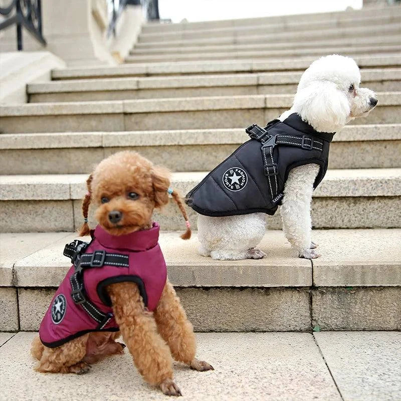 Waterproof Warm Dog Jacket Vest with Built-In Harness, Winter Coat for Small and Large Dogs like Chihuahuas and French Bulldogs.