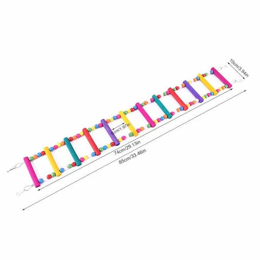 Colorful ladder toy with measurements on a white background