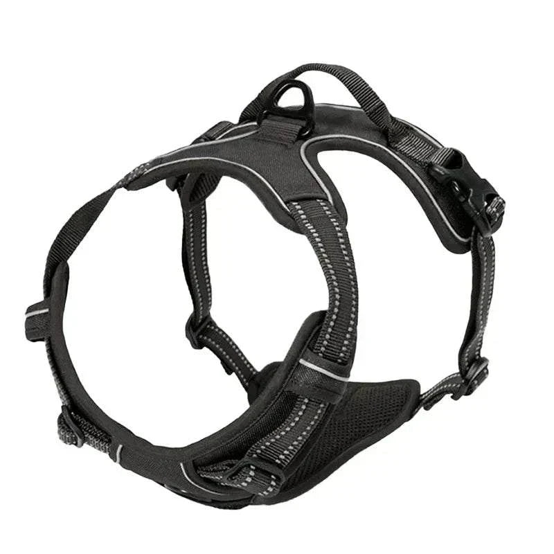 Reflective adjustable pet harness for dogs and cats, breathable vest with safety straps.