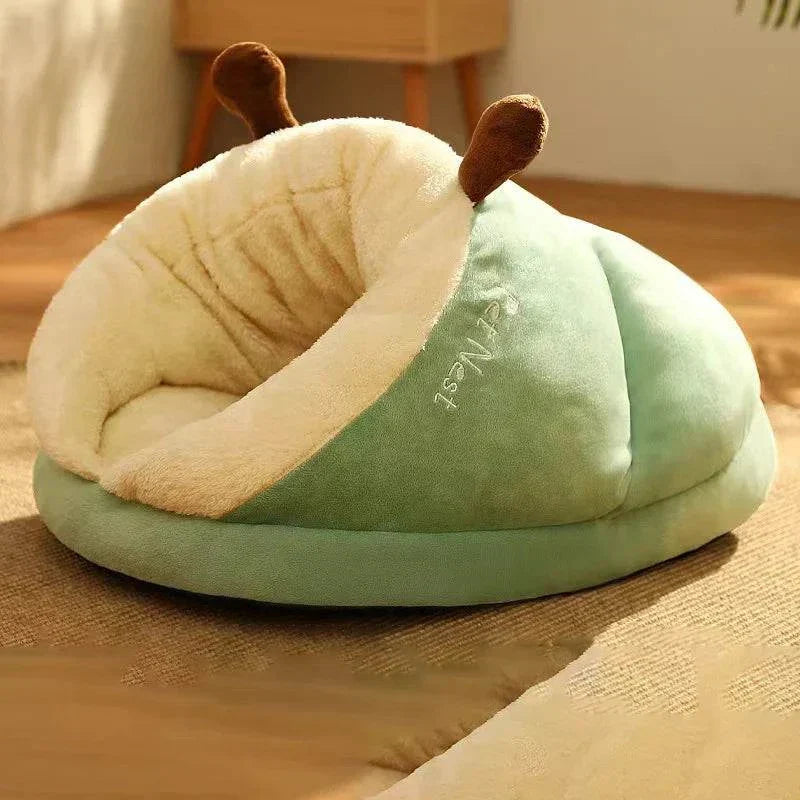 MADDEN warm dog and cat slipper bed in green, breathable, foldable, and washable pet house.