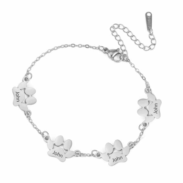 personalized paw print name bracelet custom pet jewelry gift for dog and cat lovers gold silver