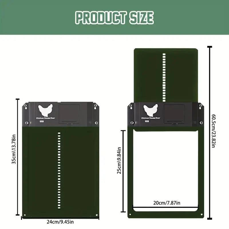 Easy-install chicken coop door for chickens, ducks, and small pets.