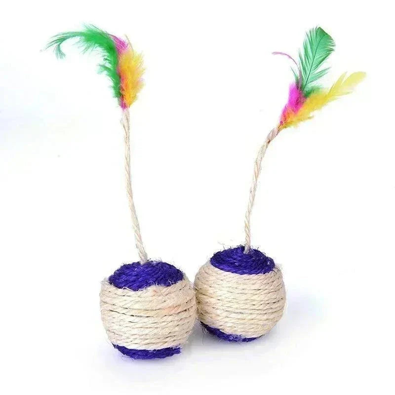 Interactive Cat Scratching Ball Toy with Feather, Sisal Kitten Training Toy, Pet Supplies, 1pc