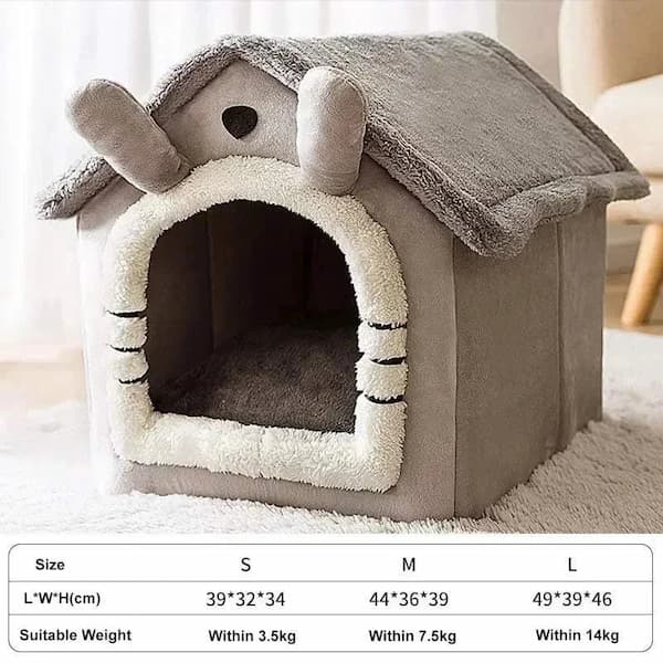 Soft plush pet house bed for cats and small dogs with enclosed design for warmth comfort and security indoors