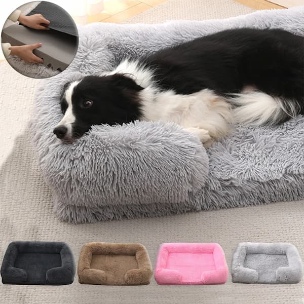soft plush square dog bed with raised sides comfortable pet sofa bed for dogs and cats washable winter pet bed