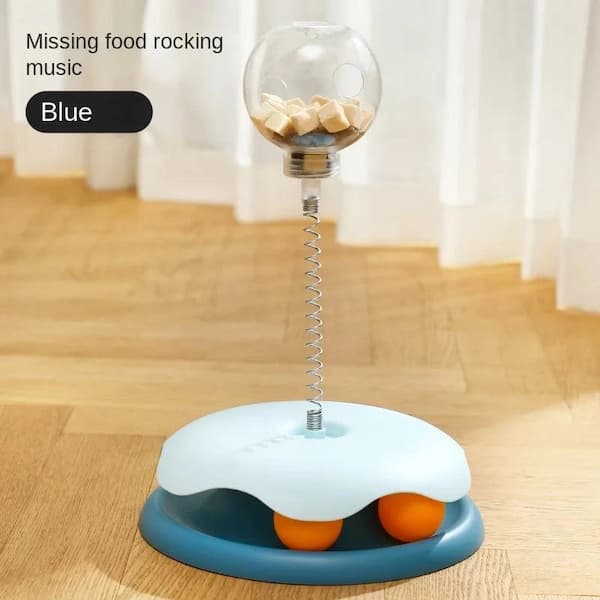Blue interactive treat dispensing toy for cats and dogs puzzle feeder slow pet enrichment toy