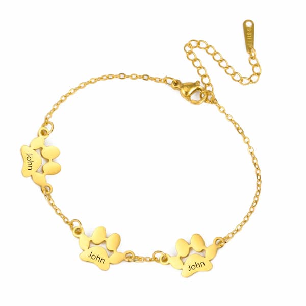 personalized paw print name bracelet custom pet jewelry gift for dog and cat lovers gold silver