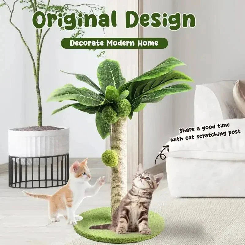 Cat Scratching Post with Hanging Balls & Wooden Track Toy - Natural Sisal Rope Scratch Post for Kittens & Cats