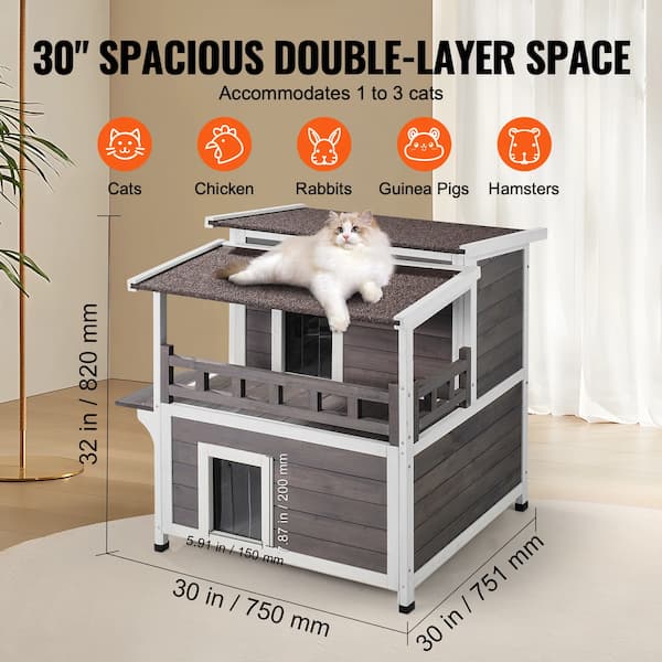 Cat playpen with dimensions and features listed, including size and pet types it can accommodate.
