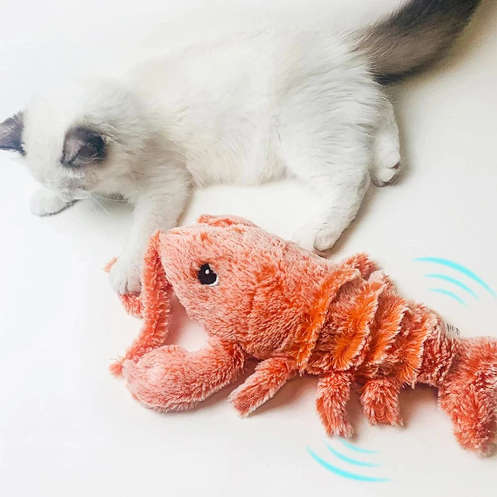 Electric simulation lobster cat toy, USB rechargeable, plush jumping toy for interactive play and entertainment