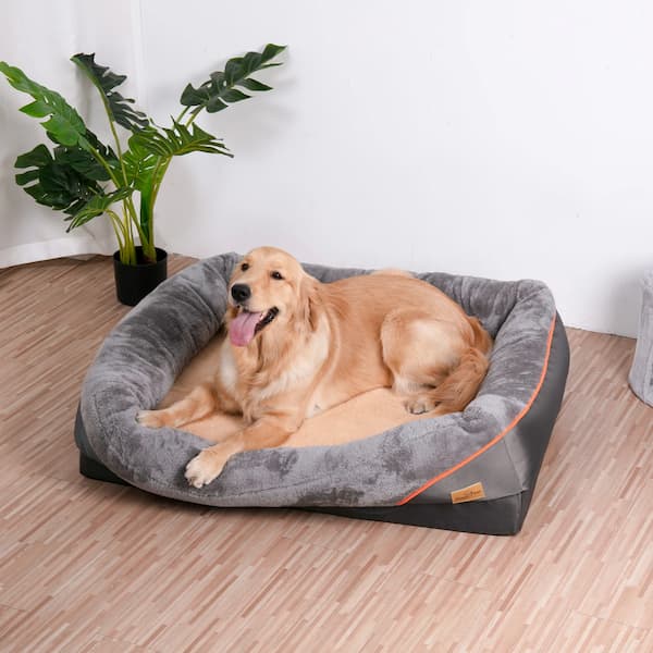 Grey orthopedic dog bed for large dogs with memory foam support