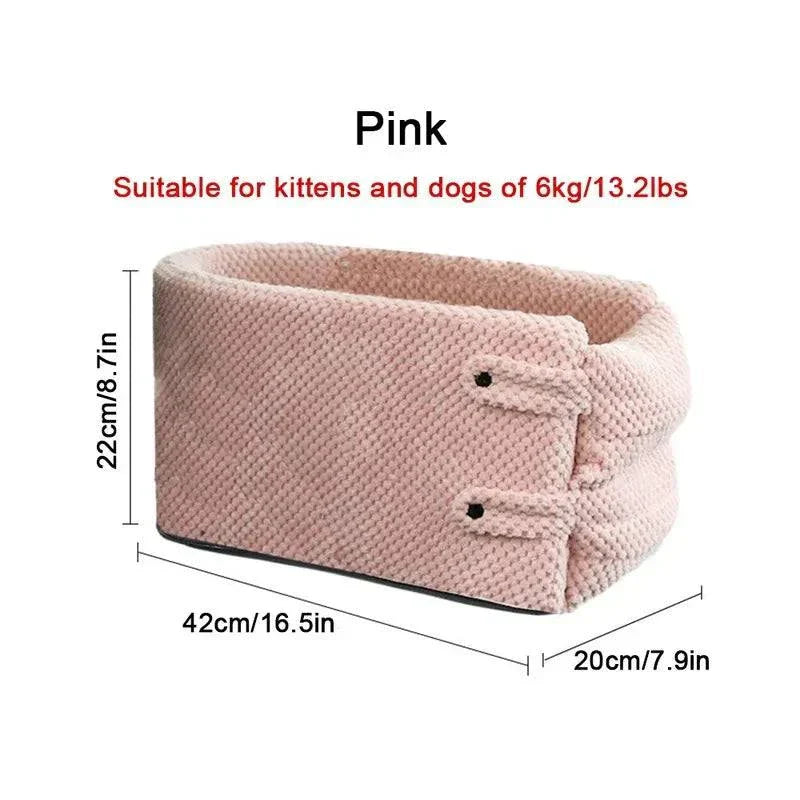 Portable pink dog and cat car seat bed, suitable for pets up to 6kg.