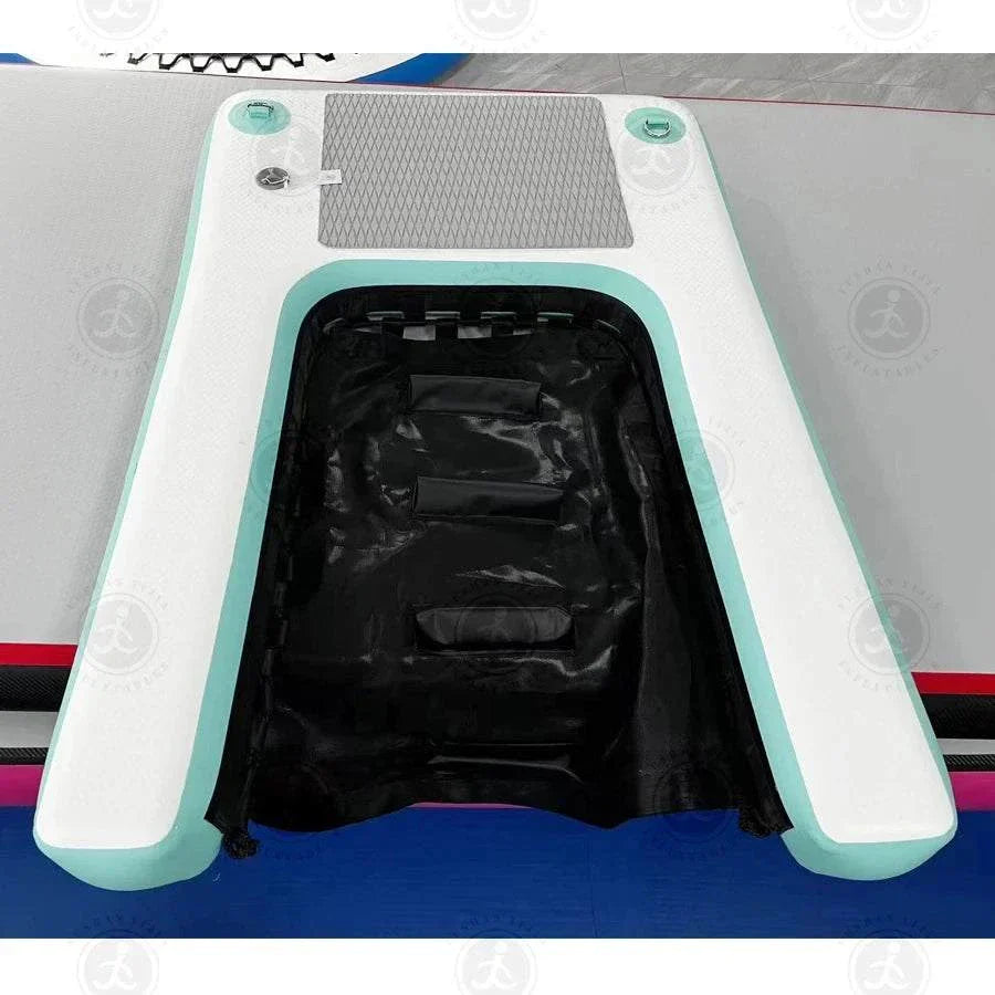 Inflatable dog ramp for swimming pools and boats, featuring non-slip platform and easy water access for pets.