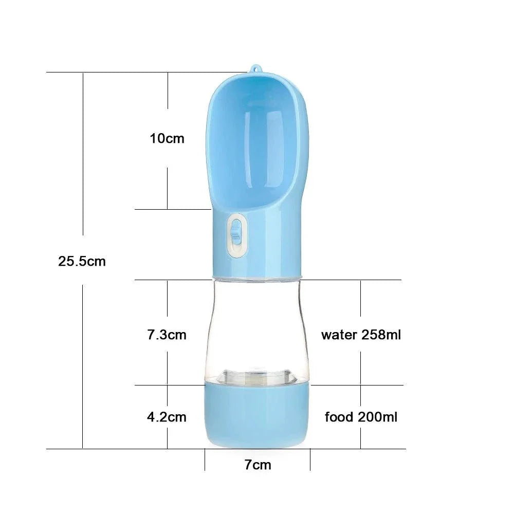 Portable dog water bottle and food bowl, ideal for outdoor travel, hikes, and road trips, leak-proof and lightweight design.