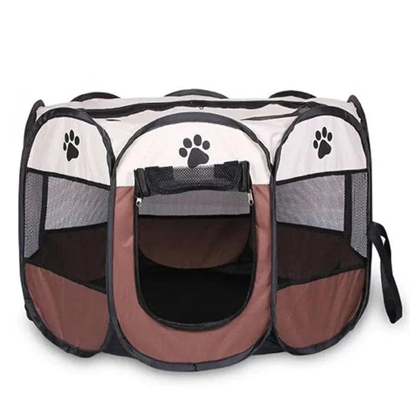 Portable folding pet tent with octagonal design, ideal as a puppy shelter or large outdoor cat fence for travel and home use.