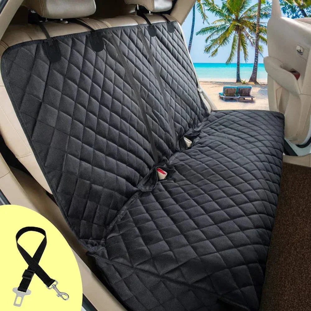 Waterproof car seat cover for pets with middle seat arm design, protecting seats from dirt and spills, ideal for travel.