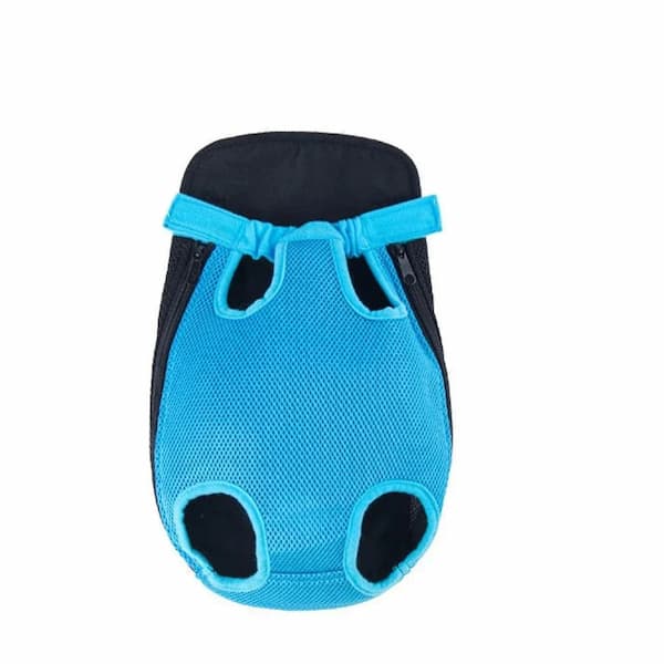 Blue pet carrier with black accents on a white background
