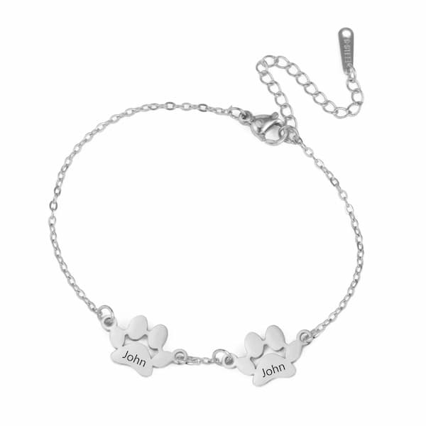 personalized paw print name bracelet custom pet jewelry gift for dog and cat lovers gold silver