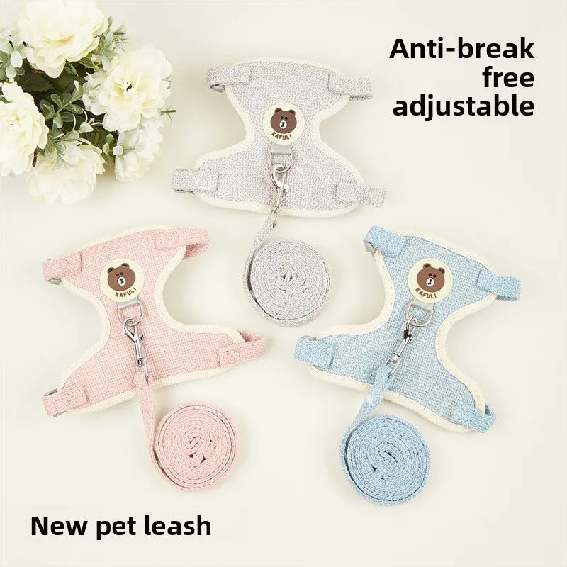 Three pet leashes in gray, pink, and blue with bear designs on a white background.