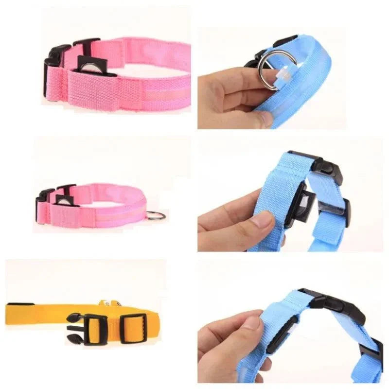 LED Nylon Dog and Cat Collar | Glow-in-the-Dark Safety Accessory for Night Walks