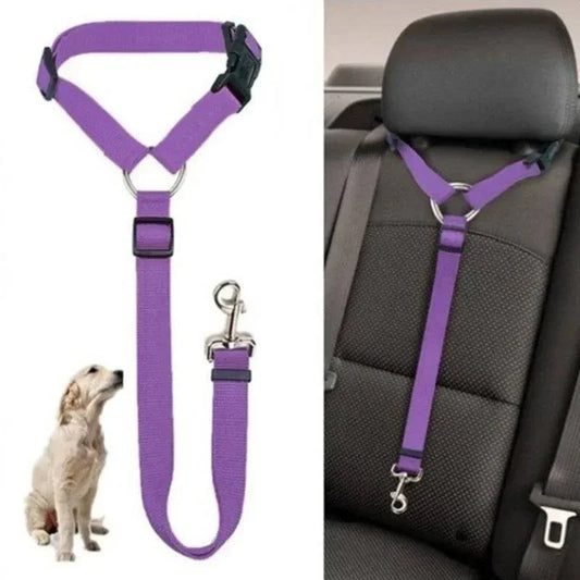 Solid Color Two-in-One Pet Seat Belt and Leash, Adjustable Nylon Dog Seat Belt Collar, Pet Accessories