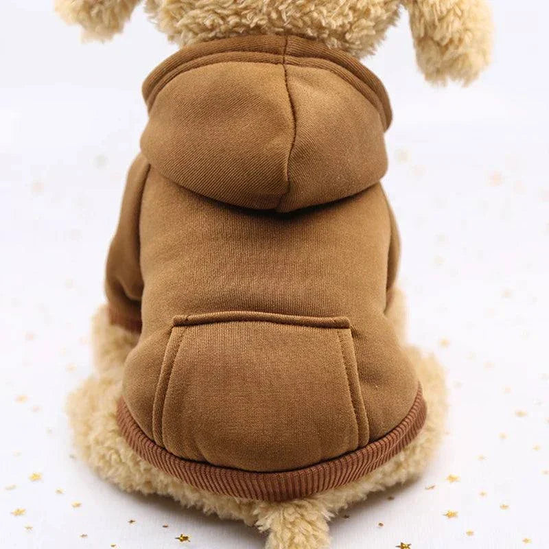 Warm hooded sweater for small pets in solid brown color, perfect for autumn and winter.