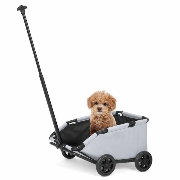 Foldable pet stroller for small dogs and cats with pull handle