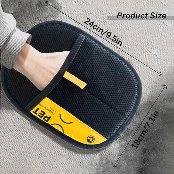 Washable grooming glove removing dog hair from sofa