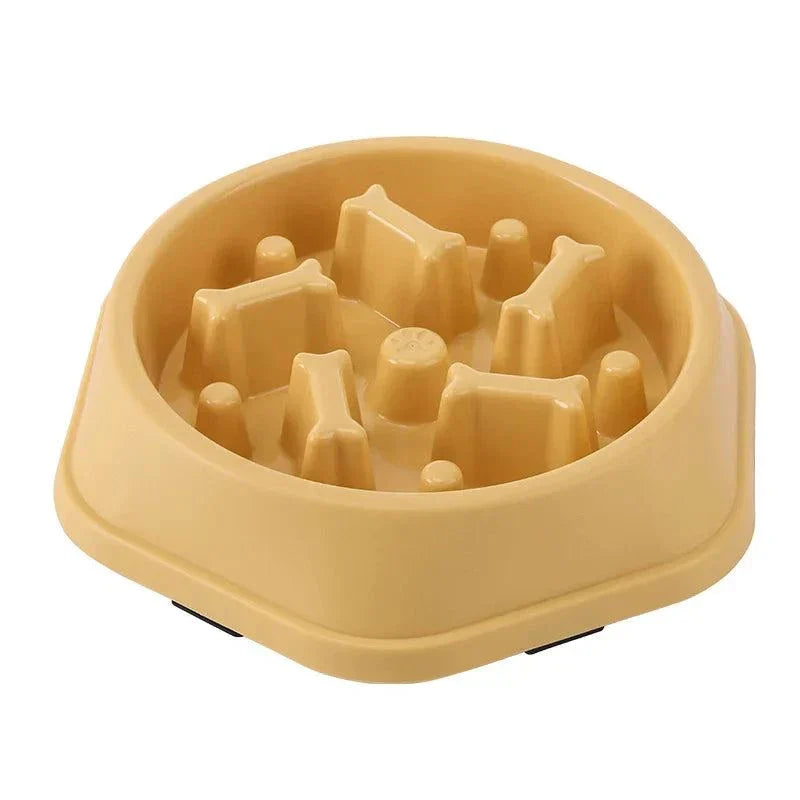 Anti-choking slow feeding bowl for dogs and cats with non-slip base and durable design.