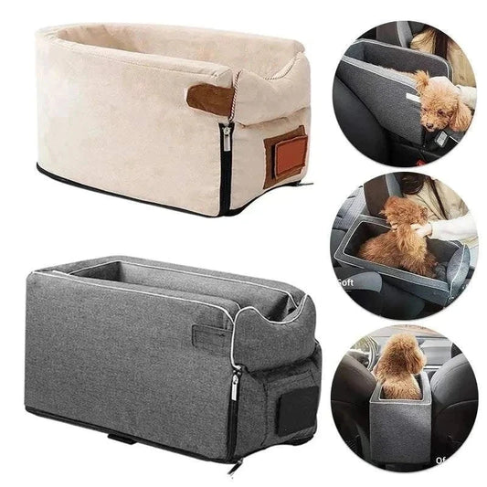 Portable dog and cat car seat bed for secure travel; lightweight, cushioned, and easy to install.