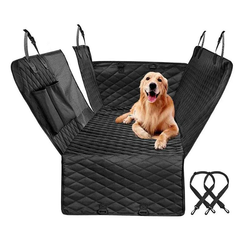 Waterproof pet car seat cover hammock design with dog, durable and easy to clean.