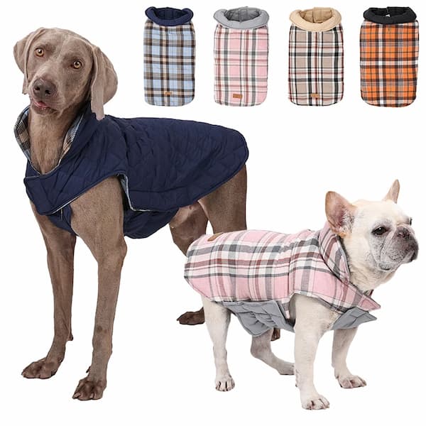Reversible Dog Jacket – Waterproof Quilted Winter Coat | Checked Warm Vest for Small & Large Dogs
