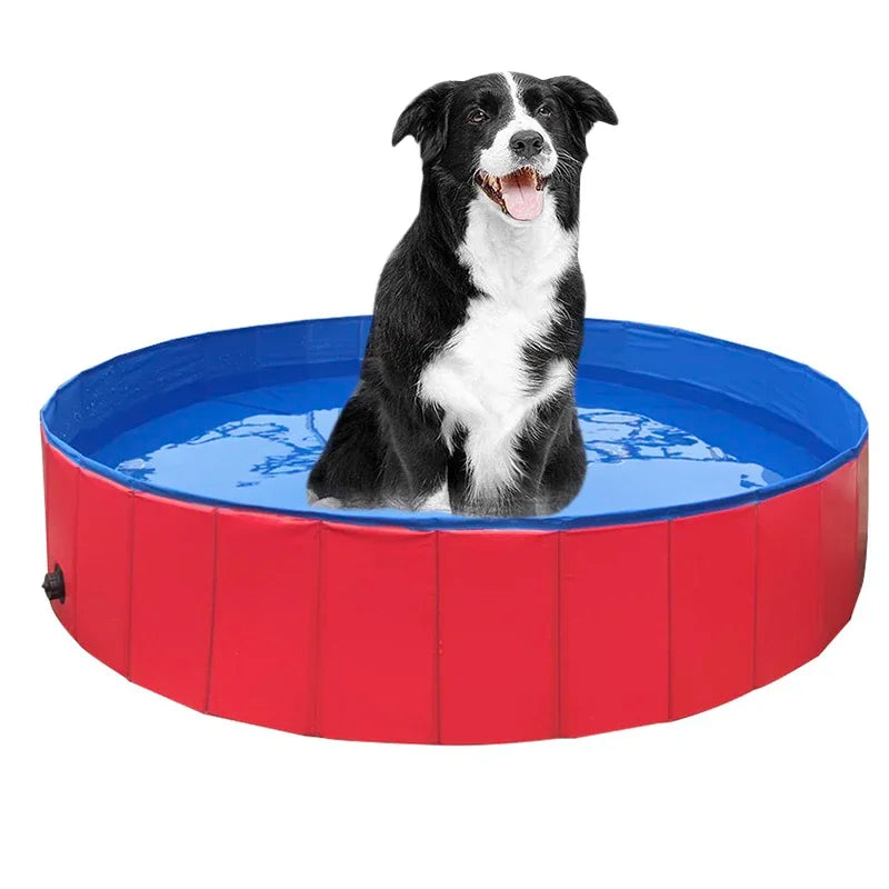 Foldable dog pool in red or dark blue, available in 60×20cm, 80×20cm, and 80×30cm – portable pet bath for summer fun