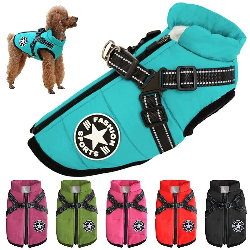 Waterproof Warm Dog Jacket Vest with Built-In Harness, Winter Coat for Small and Large Dogs like Chihuahuas and French Bulldogs.