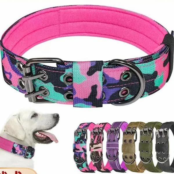 military style dog collar adjustable