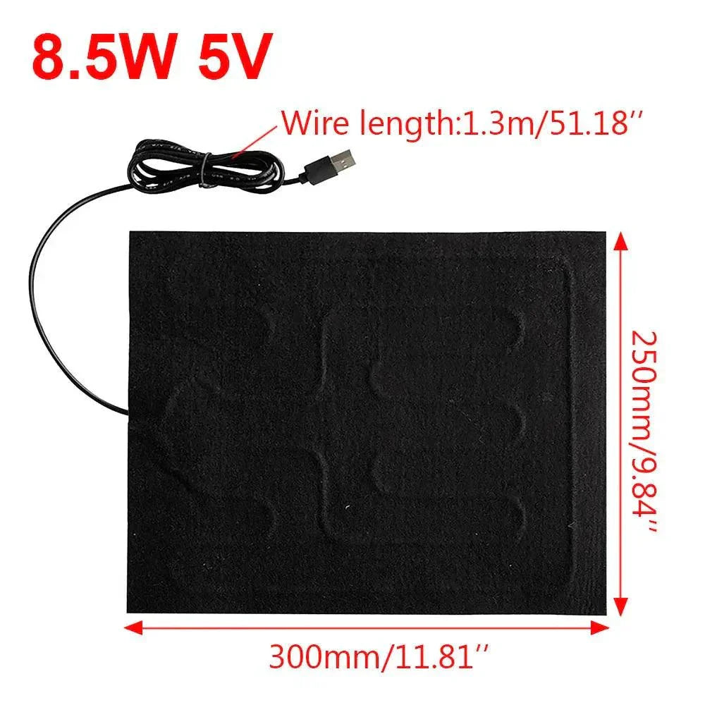 Waterproof USB heating pad for car seats, pets, reptiles; foldable, portable, and energy-efficient mat for winter warmth.