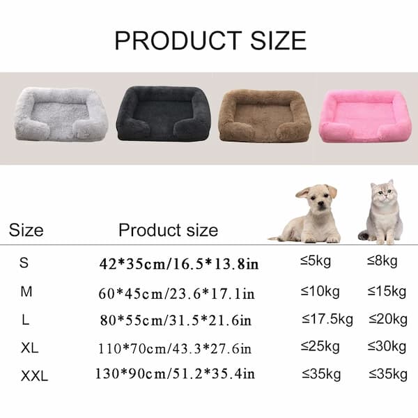 square dog bed size guide showing small medium large and extra large pet bed dimensions for dogs and cats