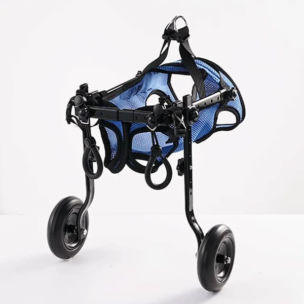 Pet stroller with blue mesh cover on a white background