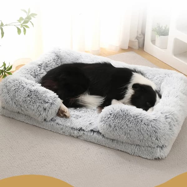 plush square dog bed with removable cushion and thick padded base for comfortable dog sleeping bed