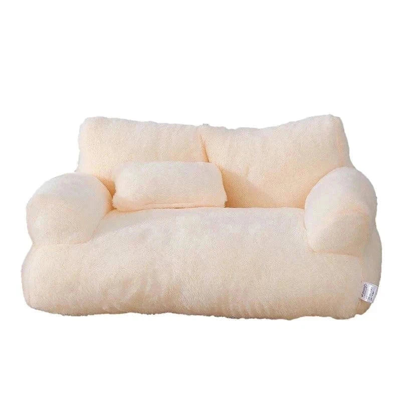 Luxury plush cat bed sofa for small dogs and cats, cozy winter pet nest.