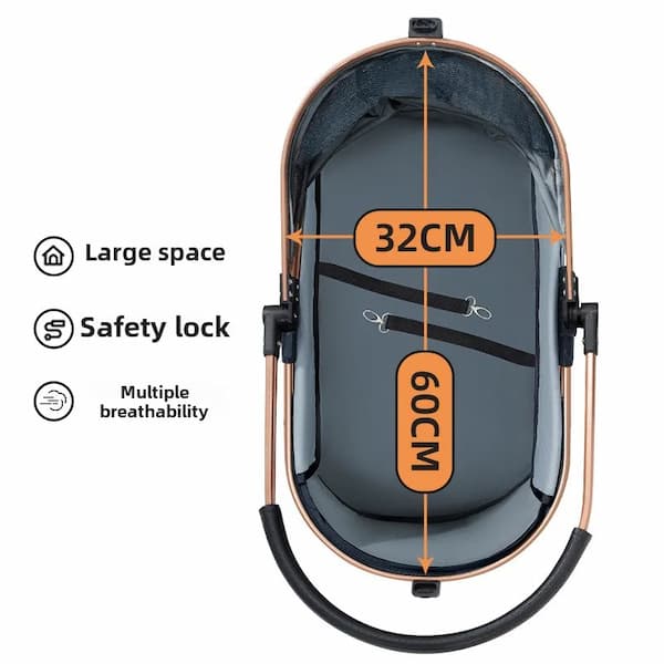 Product with measurements and features on a white background