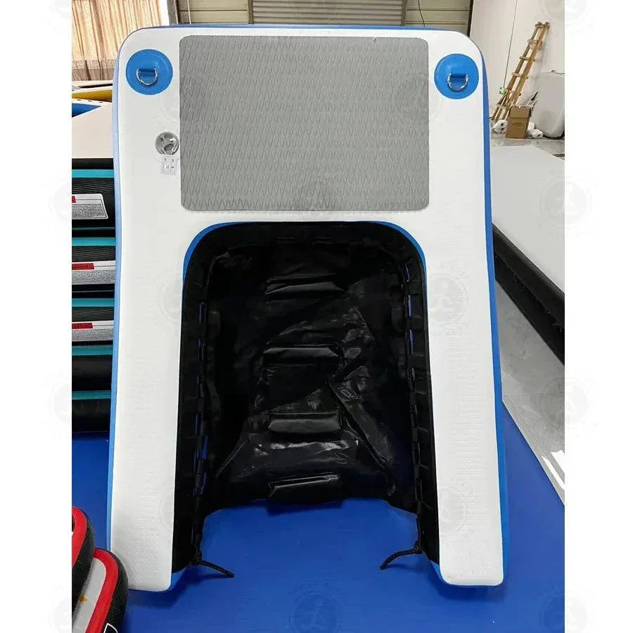 Inflatable dog ramp for pools and boats, sturdy and portable, safe water access for pets.