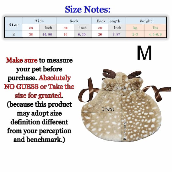 Measurement chart and product with size notes on a white background