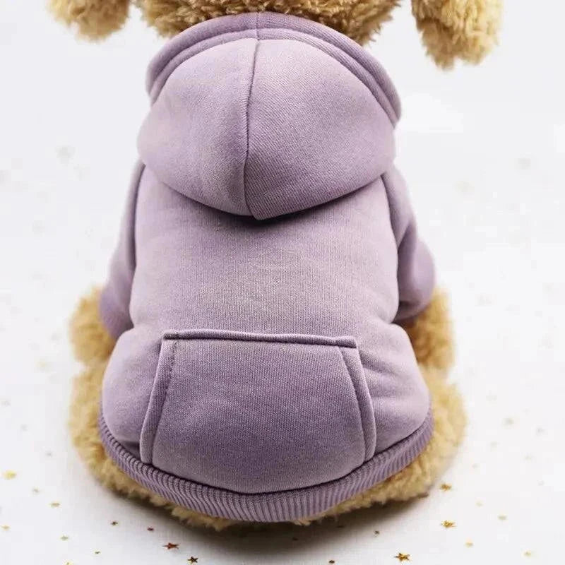 Warm hooded sweater for small pets in solid color, perfect for autumn and winter.